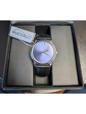 BRAND NEW MOVADO MUSEUM BLUE DIAL/BLACK STRAP CLASSIC MENS WATCH
